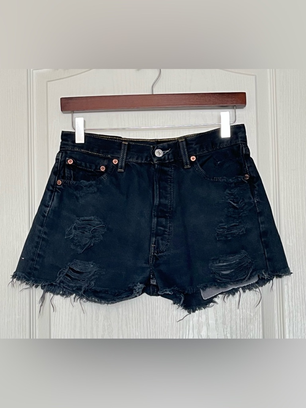 Levi’s 501 Vintage Made in USA Reworked High Rise Black Denim Shorts W30 Y2K 90s